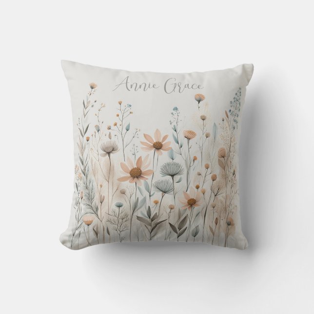 Boho Wildflower Throw Pillow (Front)