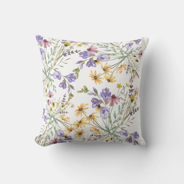 Boho Wildflower Throw Pillow (Front)