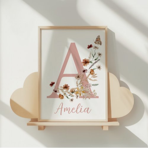 Boho Wildflower Watercolor Baby Girl Name    Poster