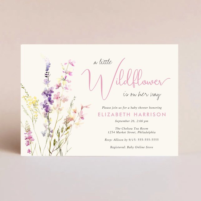 Boho Wildflower Watercolor Baby Girl Shower Invitation (Boho Wildflower Watercolor Baby Girl Shower Invitation)