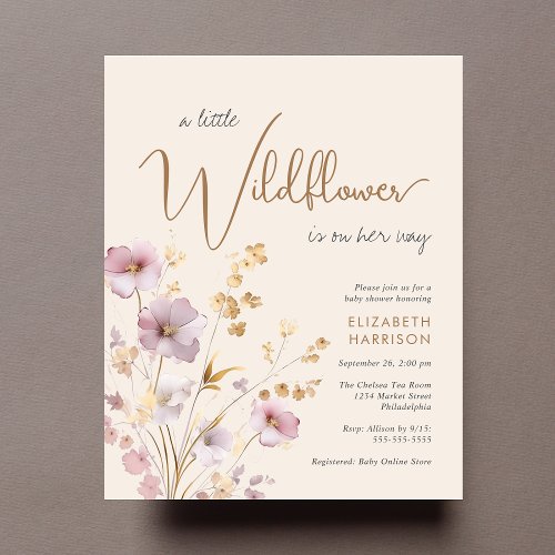 Boho Wildflower Watercolor Baby Girl Shower Invite