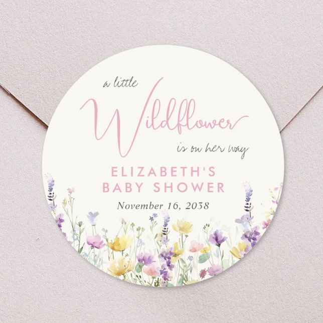 Boho Wildflower Watercolor Baby Shower Classic Round Sticker (Boho Wildflower Watercolor Baby Shower Classic Round Sticker)