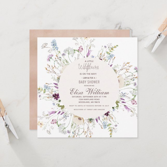 Boho Wildflower Watercolor Baby Shower Invite (Front/Back In Situ)