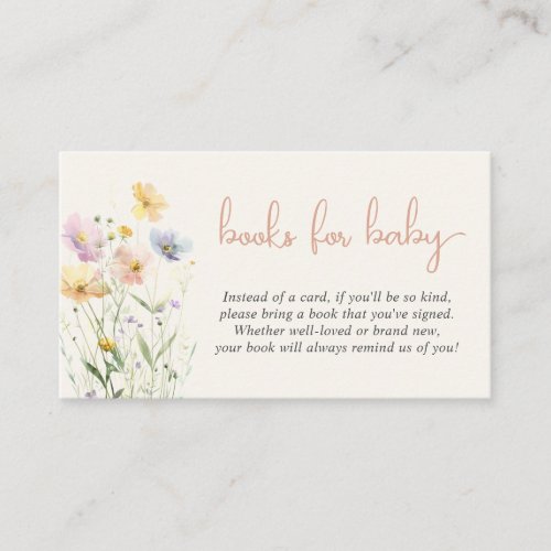 Boho Wildflower Watercolor Books For Baby Shower Enclosure Card