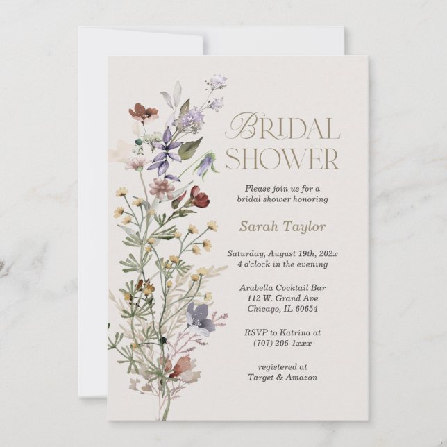 Boho Wildflower Watercolor Bridal Shower Invitation (Front)