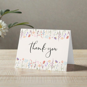 Boho Wildflower Watercolor Cream Baby Shower Letterpress Thank You Card