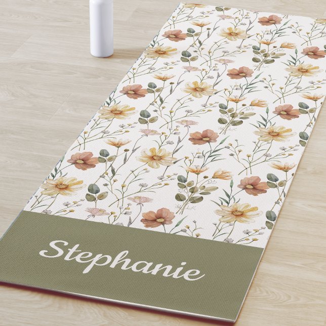 Boho Wildflower Watercolor Custom Name Yoga Mat (Creator Uploaded)