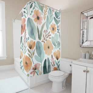 Boho Wildflower Watercolor Floral Bathroom Shower Curtain