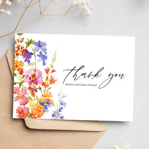 Boho Wildflower Watercolor Floral Elegant Wedding Thank You Card