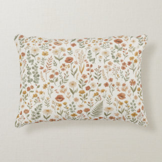 Boho Wildflower Watercolor Floral Terracotta Accent Pillow