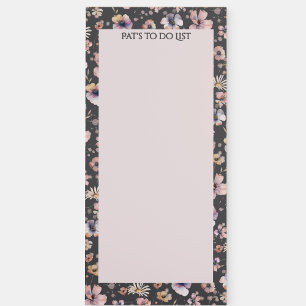 Boho Wildflower Watercolor Named Charcoal Blush Magnetic Notepad
