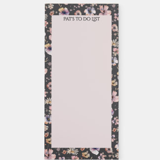 Boho Wildflower Watercolor Named Charcoal Blush Magnetic Notepad