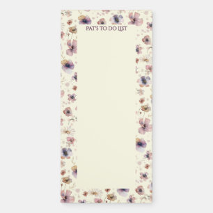 Boho Wildflower Watercolor Named Cream Blush Magnetic Notepad