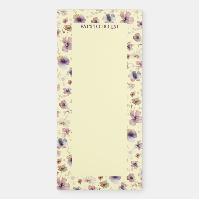 Boho Wildflower Watercolor Named Cream Blush Magnetic Notepad (Front)