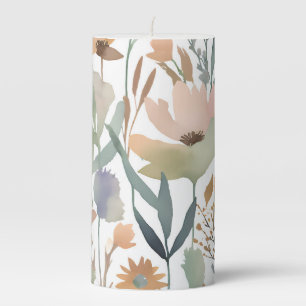 Boho Wildflower Watercolor Pastel Floral Accent Pillar Candle