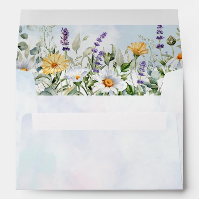 Boho Wildflower Watercolor Personalize Wedding Envelope (Back (Bottom))