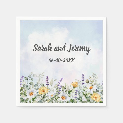 Boho Wildflower Watercolor Personalize Wedding Napkins