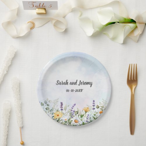 Boho Wildflower Watercolor Personalize Wedding Paper Plates