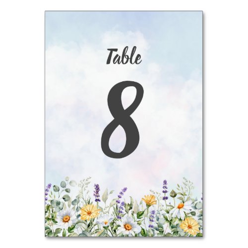 Boho Wildflower Watercolor Personalize Wedding Table Number