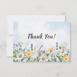 Boho Wildflower Watercolor Personalize Wedding Thank You Card
