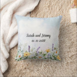 Boho Wildflower Watercolor Personalize Wedding Throw Pillow<br><div class="desc">Boho wildflower floral nature rustic country watercolor. Add your names and date to personalize for your special day. Great design from Sellier Paperie.</div>