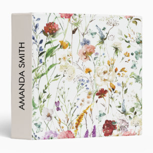Boho Wildflower Watercolor Spring Flower 3 Ring Binder