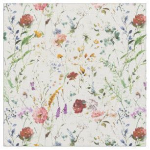Boho Wildflower Watercolor Spring Flower Fabric