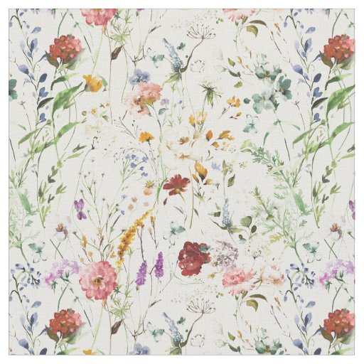 Boho Wildflower Watercolor Spring Flower Fabric