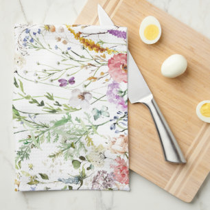 Boho Wildflower Watercolor Spring Flower Kitchen Towel