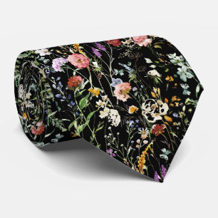 Boho Wildflower Watercolor Spring Flower Neck Tie