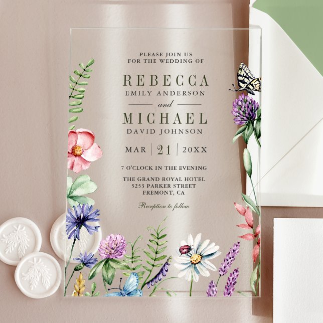 Boho Wildflower Wedding Acrylic Invitations (Creator Uploaded)