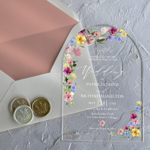 Boho Wildflower Wedding Acrylic Invitations