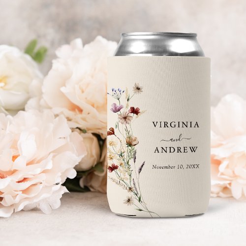 Boho Wildflower Wedding Can Cooler