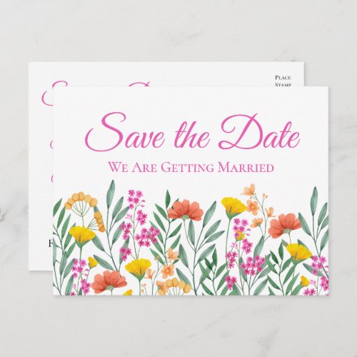 Boho Wildflower Wedding Floral Save The Date  Postcard