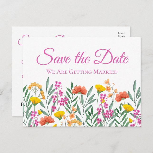 Boho Wildflower Wedding Floral Save The Date  Postcard (Front/Back)