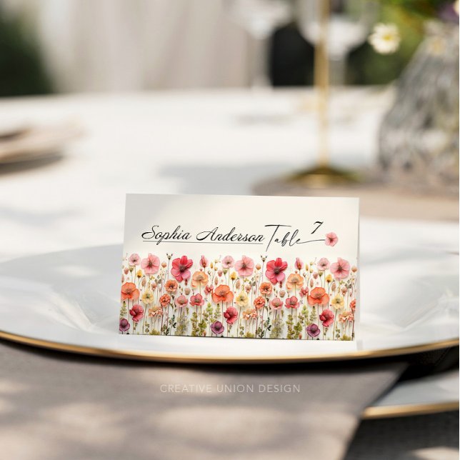 Boho Wildflower Wedding Folded Place Cards (Creator Uploaded)