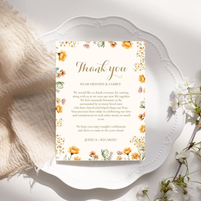 Boho Wildflower wedding guess table thank you card (Creator Uploaded)