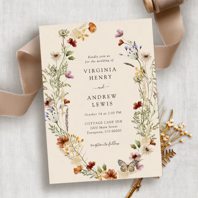 Boho Wildflower Wedding Invitation | Zazzle