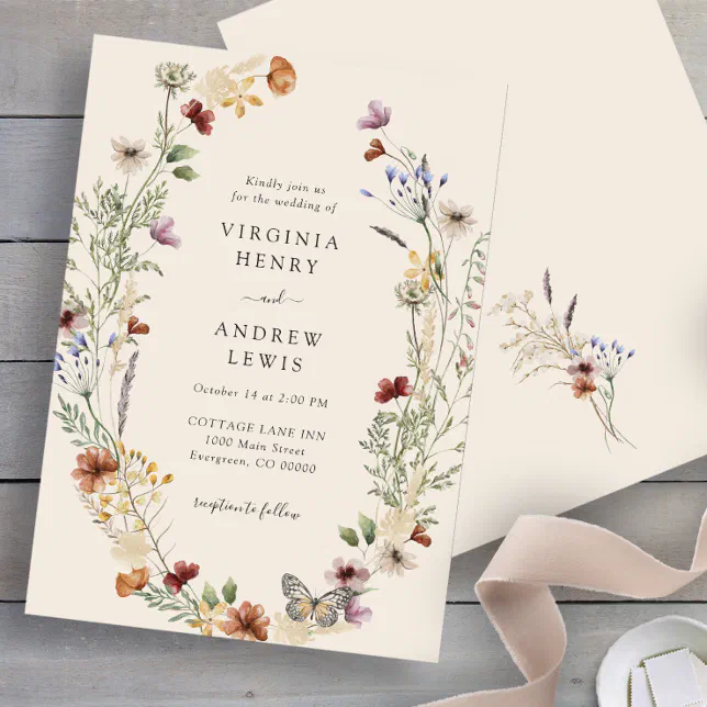 Boho Wildflower Wedding Invitation 