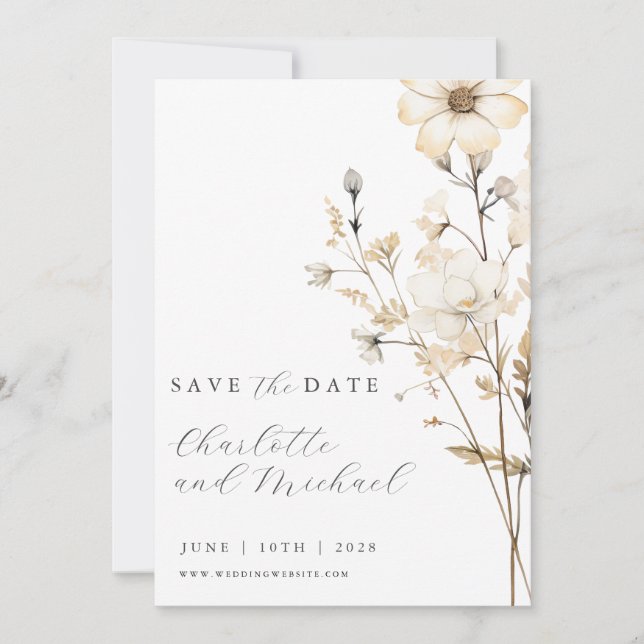 Boho Wildflower Wedding | Ivory  Save The Date (Front)