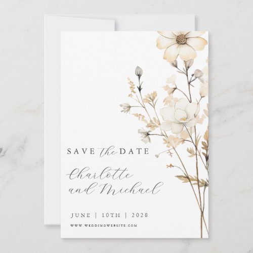 Boho Wildflower Wedding  Ivory  Save The Date