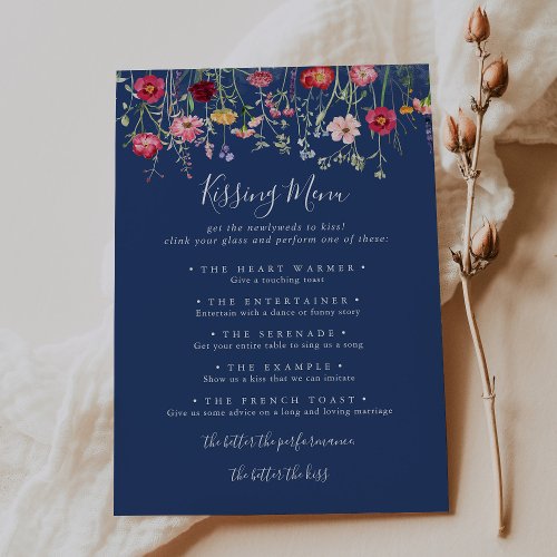 Boho Wildflower Wedding Kissing Menu Game Card