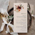 Boho Wildflower Wedding Menu Card<br><div class="desc">Complete your boho wedding decor with this wildflower menu card. The delicate floral design adds a whimsical,  rustic charm to your special day. Matching items in our Autumn Elegance Fall Floral Wedding Collection - Cava Party Design</div>