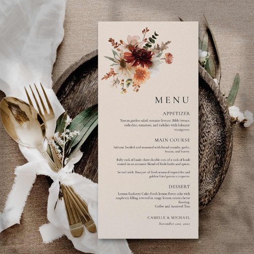 Boho Wildflower Wedding Menu Card