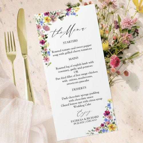 Boho Wildflower Wedding Menu Cards