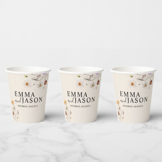 Boho wildflower Wedding Paper Cups (Multi)
