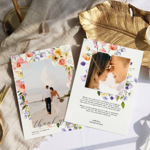 Boho Wildflower  Wedding Photo  Thank You Card