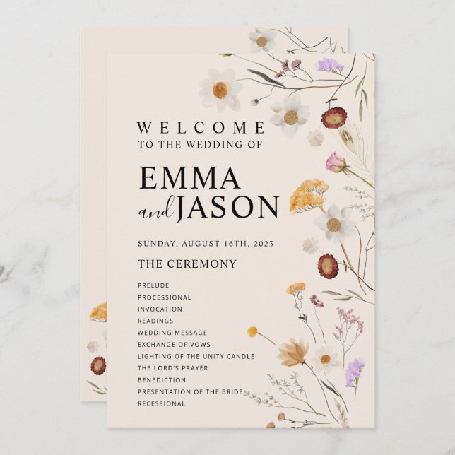 Boho Wildflower Wedding Program (Front/Back)