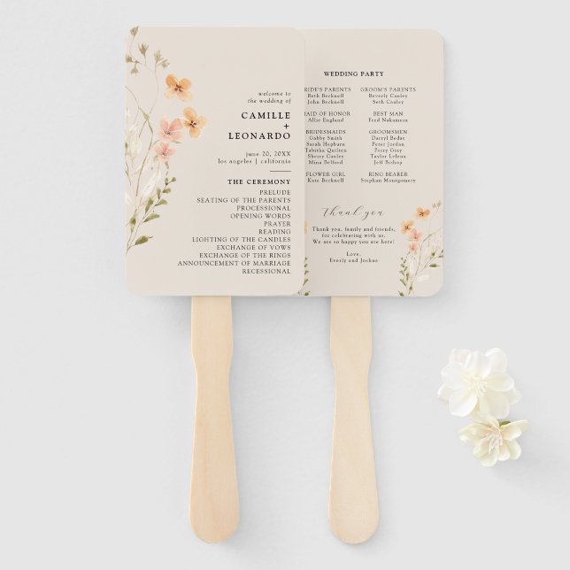 Boho Wildflower Wedding Program Hand Fan (Front and Back)