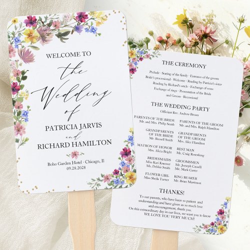 Boho Wildflower Wedding Program Hand Fan